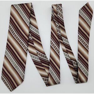 Wemlon Wembley Necktie Stripe Floral Brown White 4" W 55" L VTG Retro
